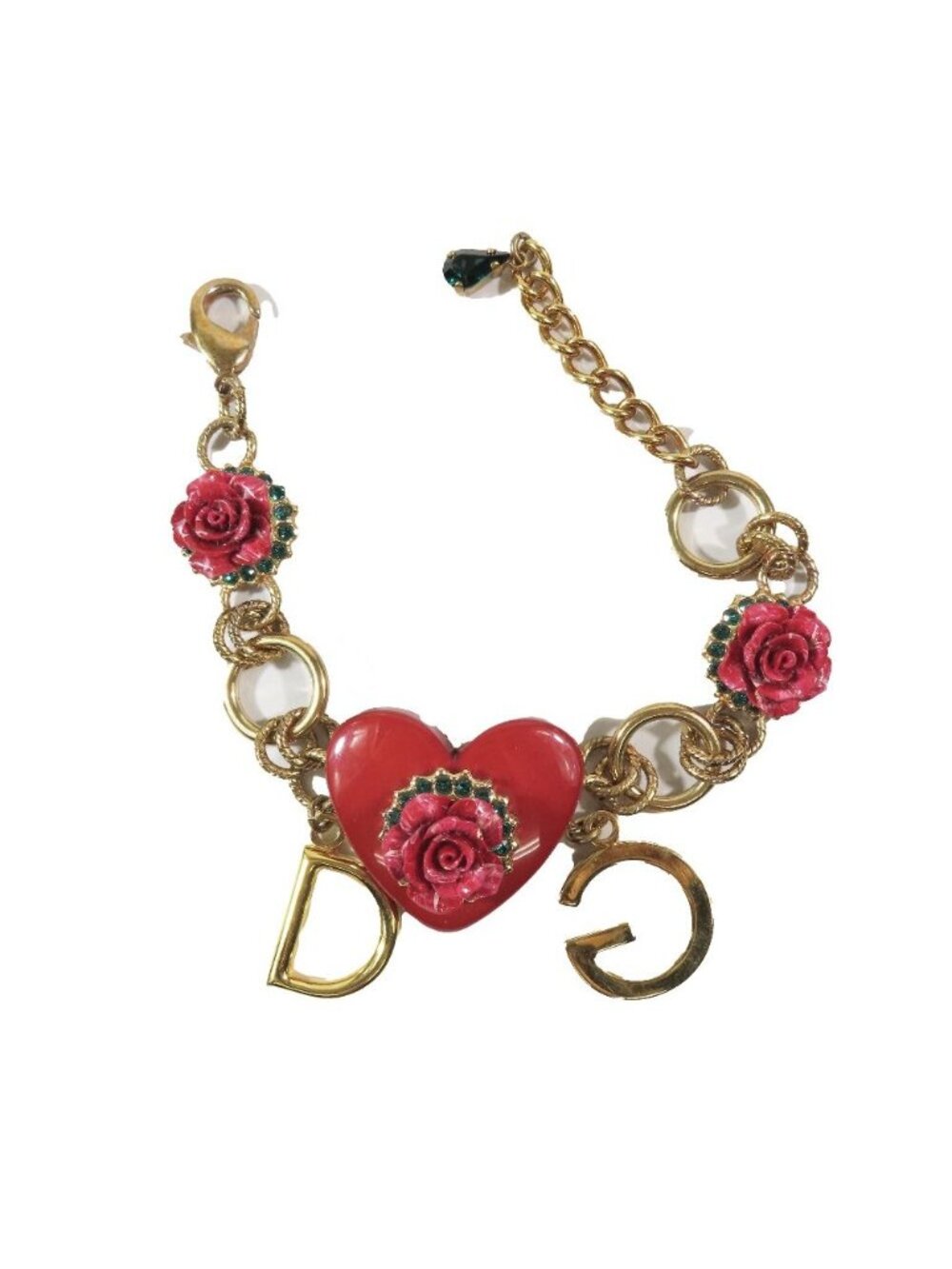 Dolce & Gabbana Bracelet Heart Rose DG Logo Chain Line Stone - Picture 2 of 7